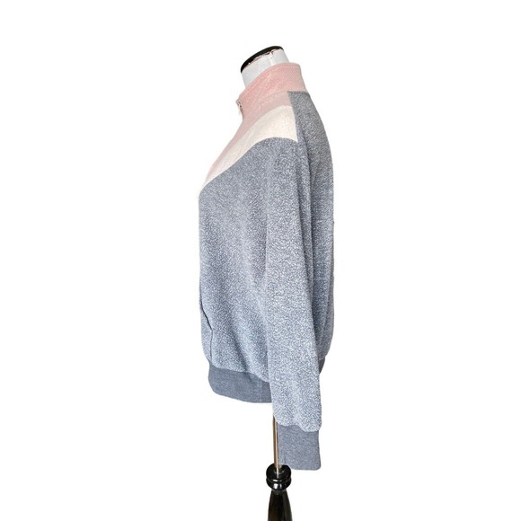 Wildfox Womens Soto Warmup Sweatshirt Size M Gray Pink ColorBlock Fleece 1/4 Zip - Picture 3 of 11